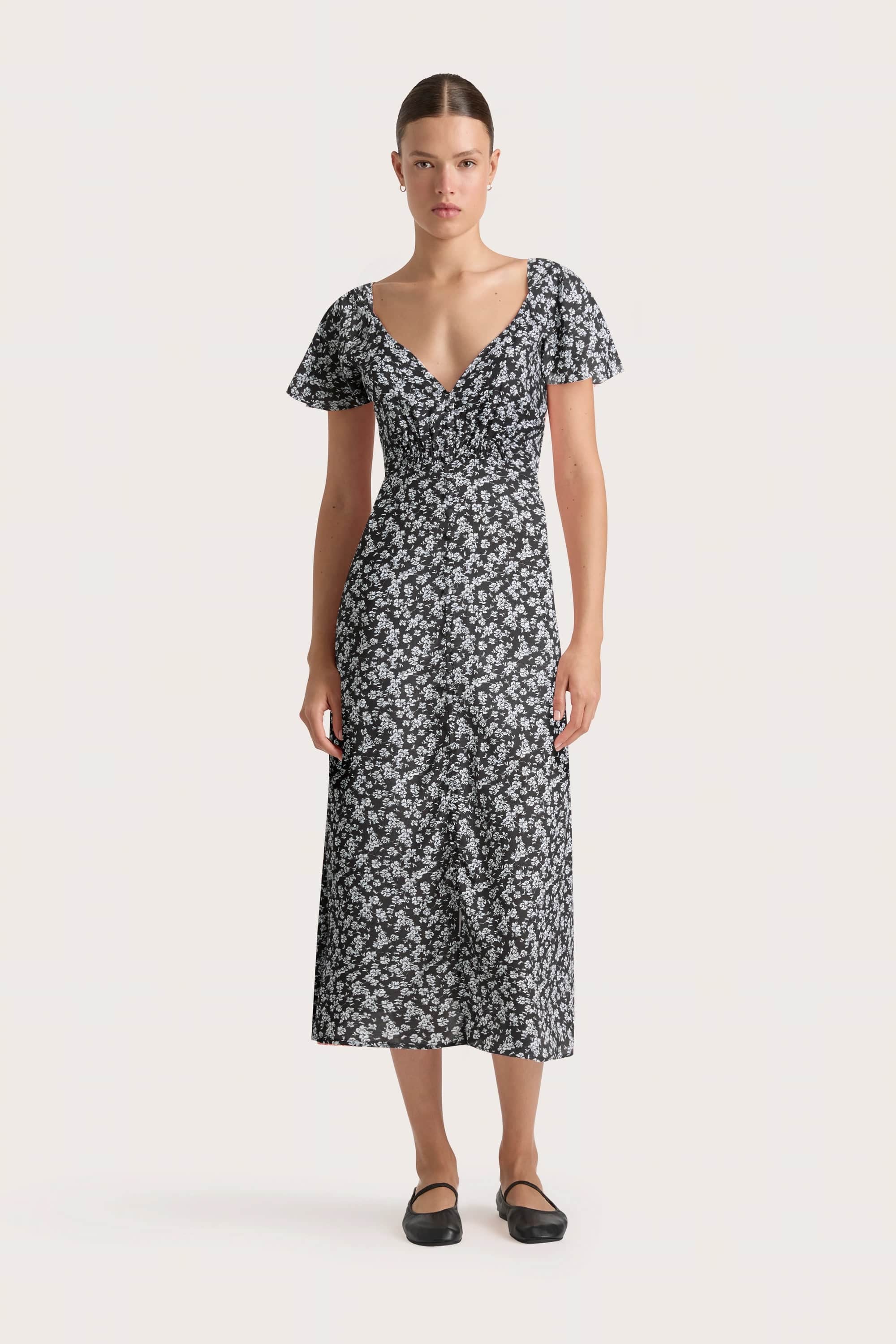 Aurelie Midi Dress Leilani Charred Navy - Final Sale