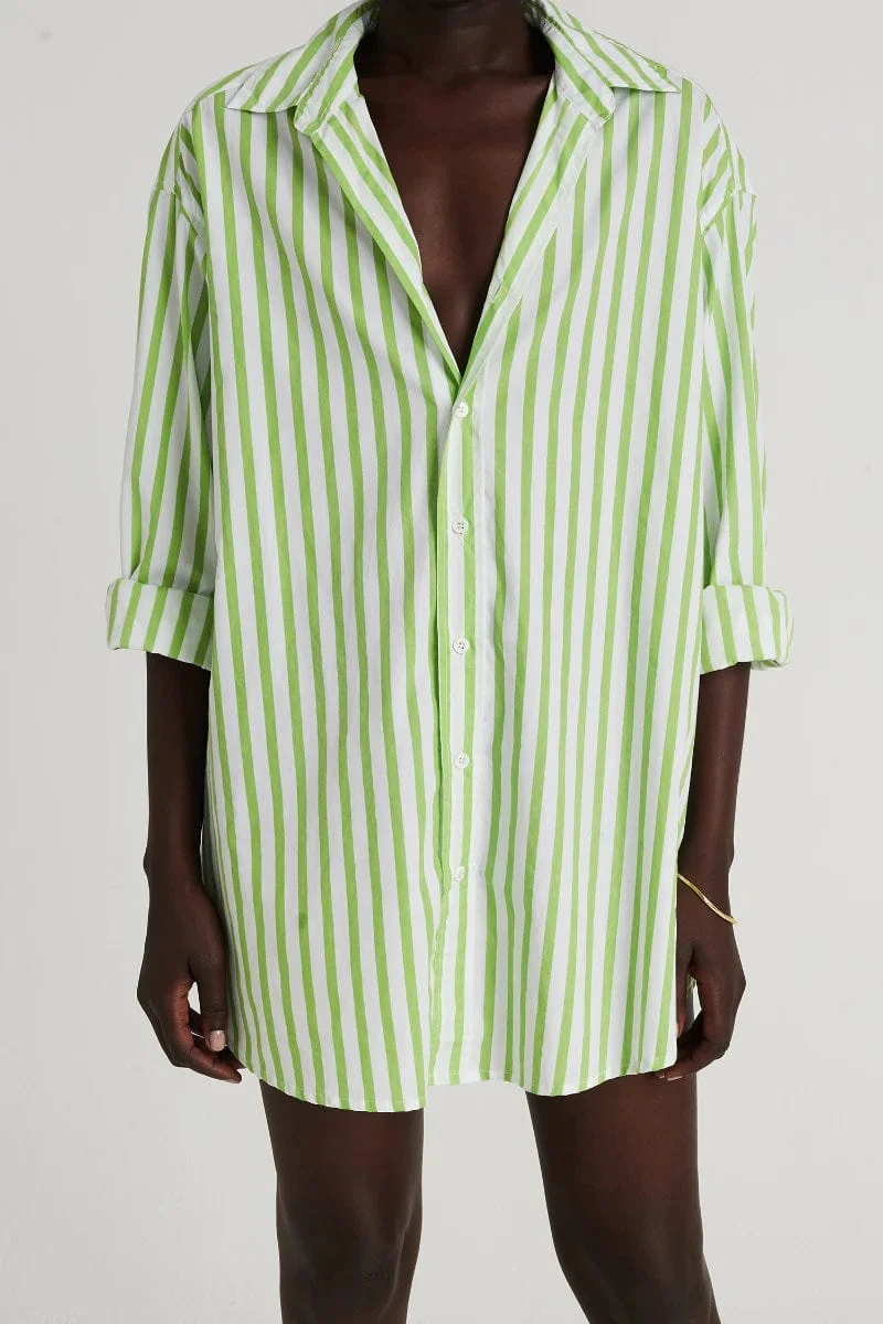Vega Shirt Dress Martie Stripe Print Green - Final Sale