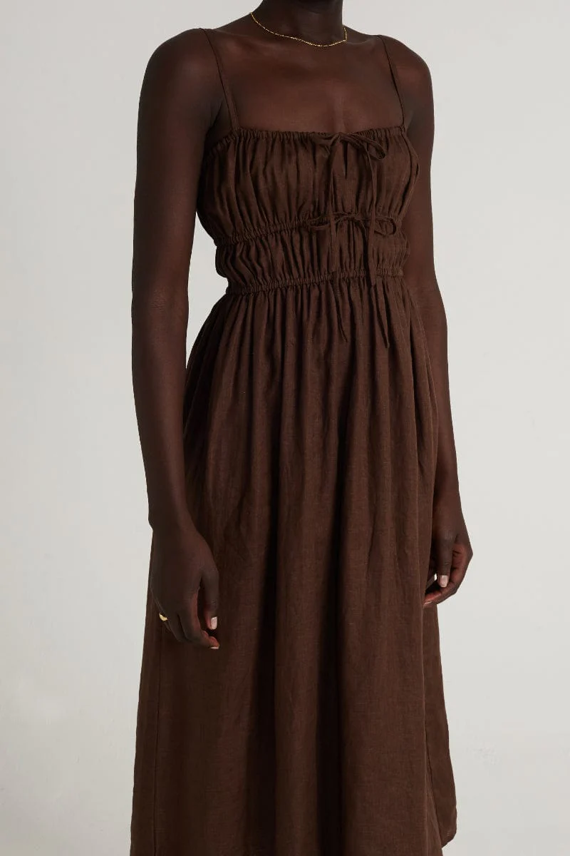 Francesca Midi Dress Plain Chocolate - Final Sale
