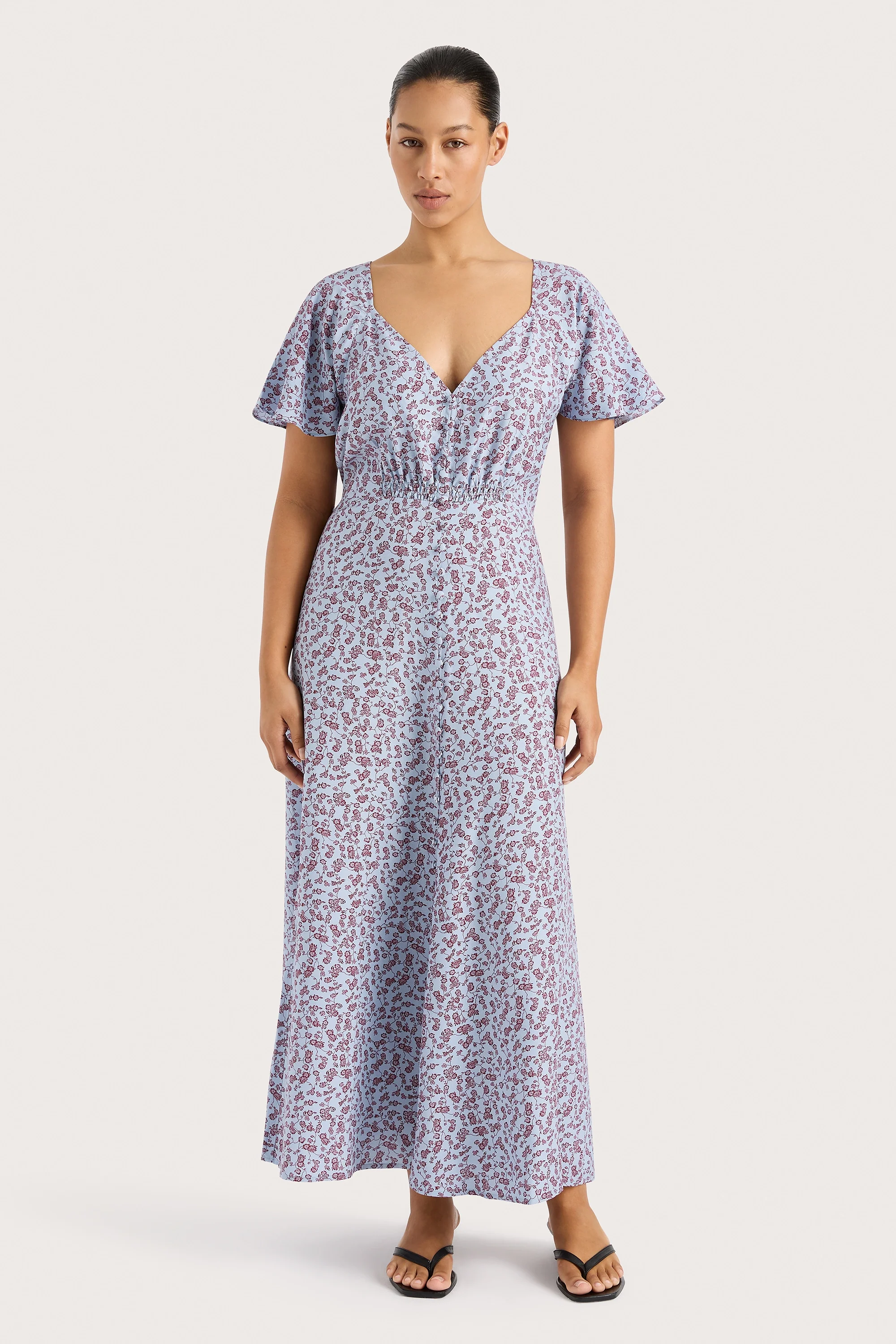 Aurelia Midi Dress Amaryllis Floral Blue - Final Sale