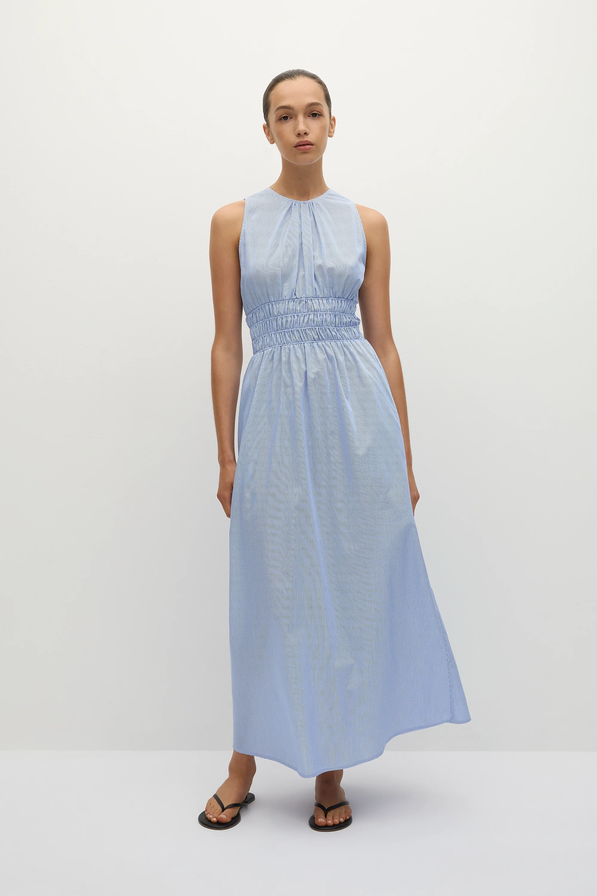 Astra Midi Dress Soft Blue Stripe