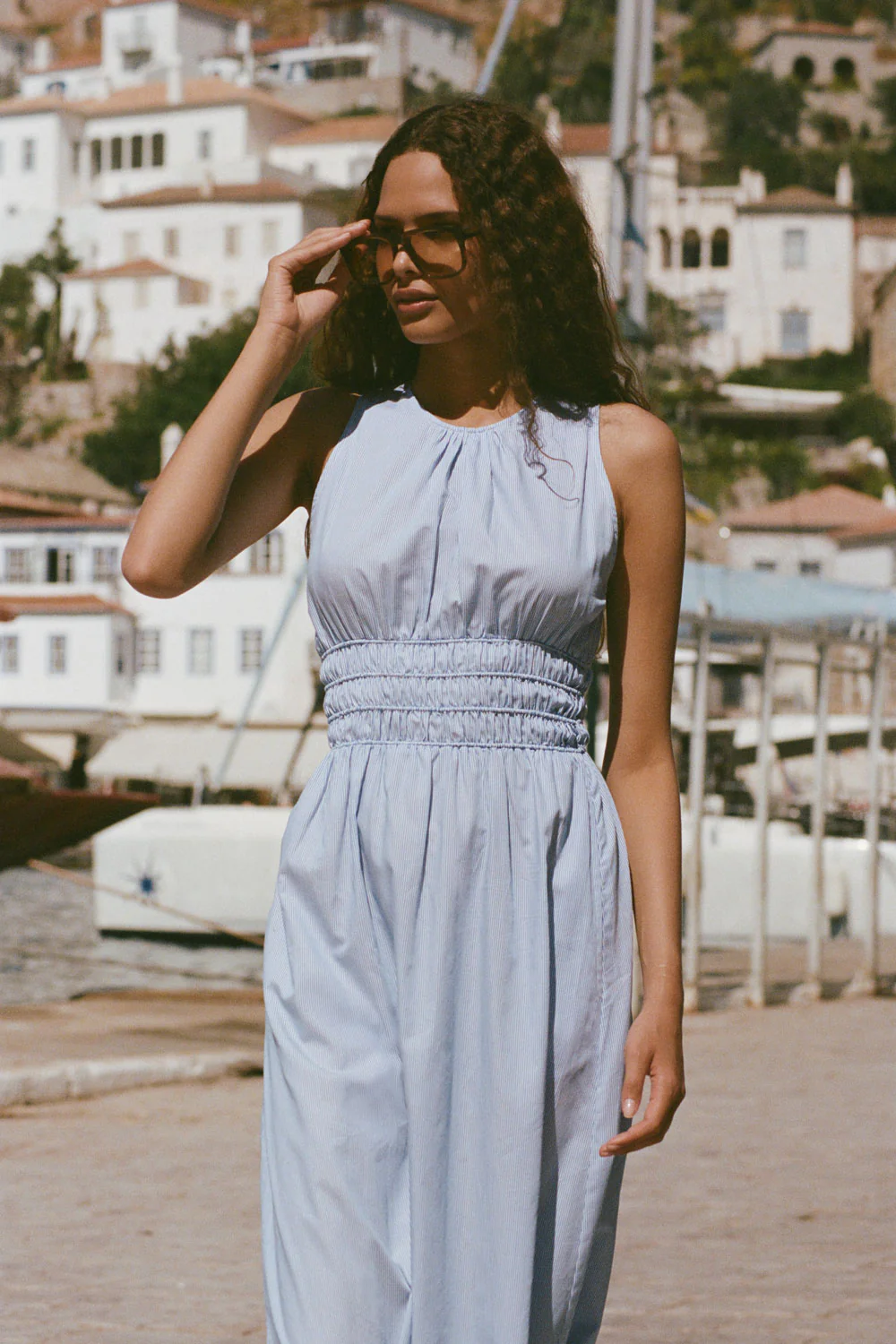 Astra Midi Dress Soft Blue Stripe