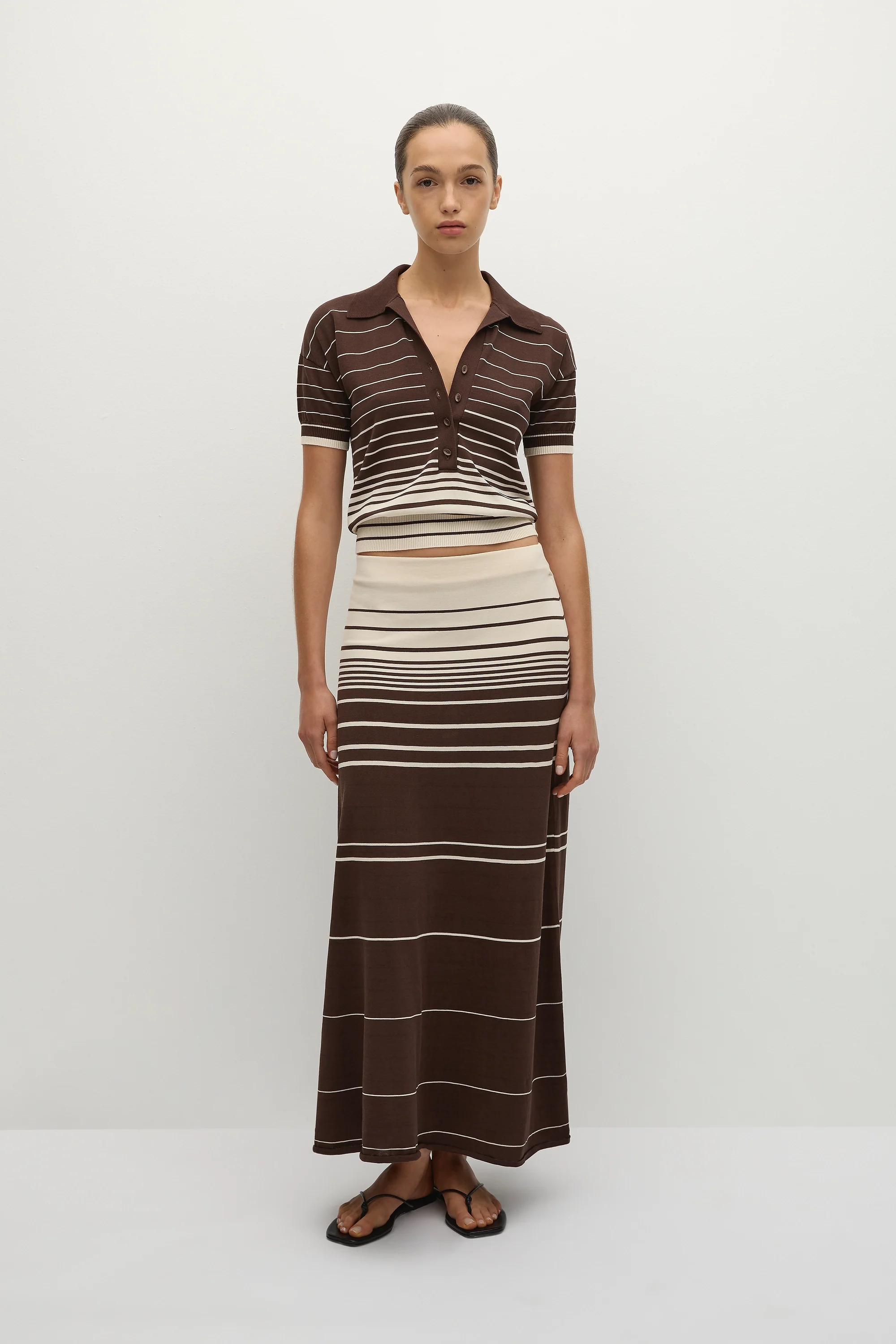 Casia Maxi Skirt Accordion Stripe Brown Beige