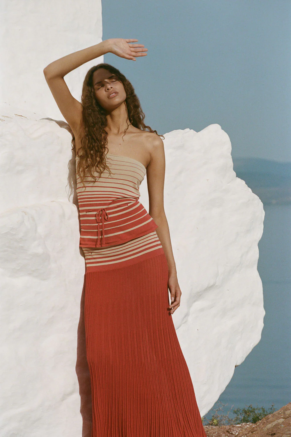 Casia Top Accordion Stripe Amber Fawn
