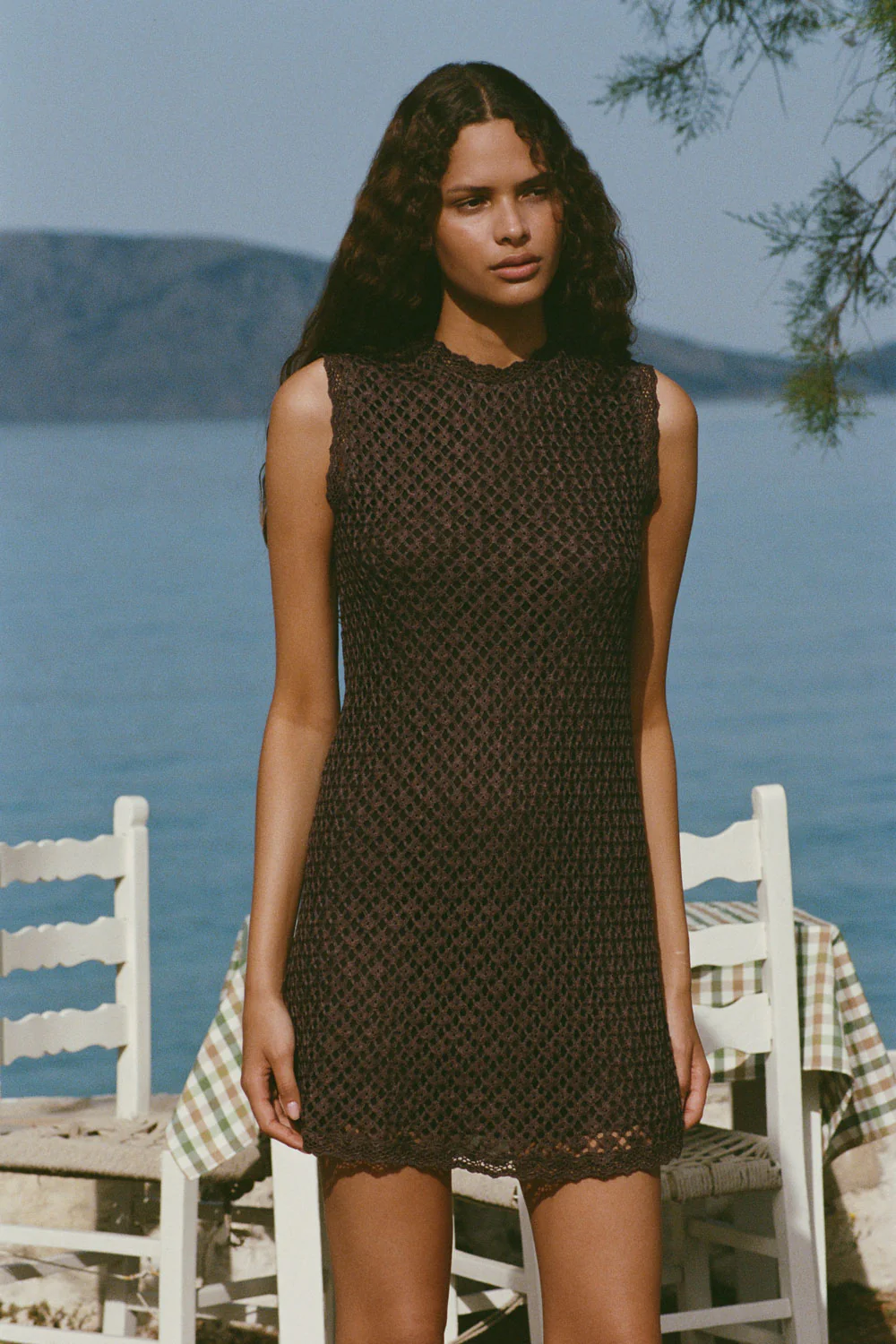 Cyrene Mini Dress Floral Lace Brown