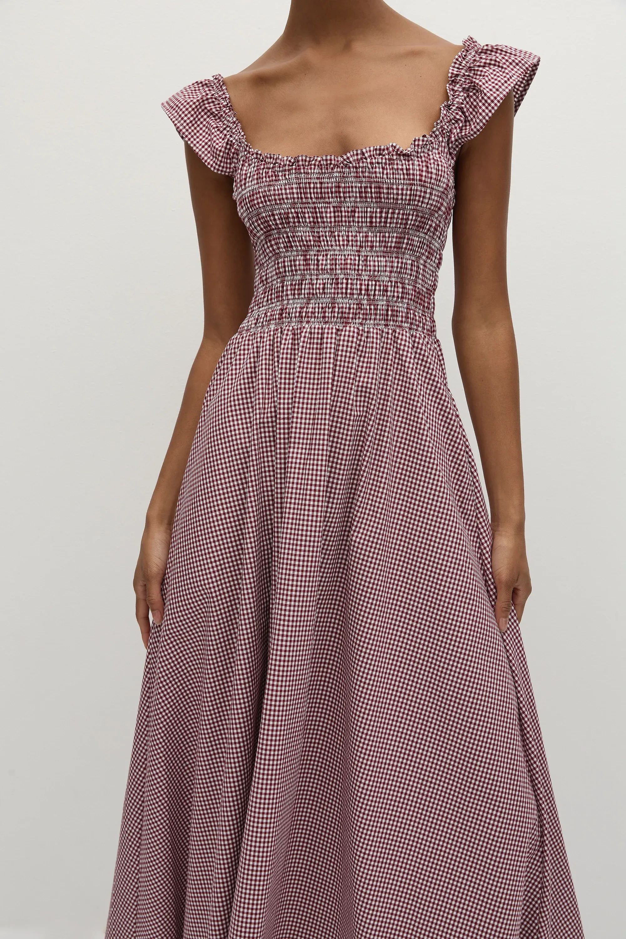 Eudora Midi Dress Gingham Deep Red