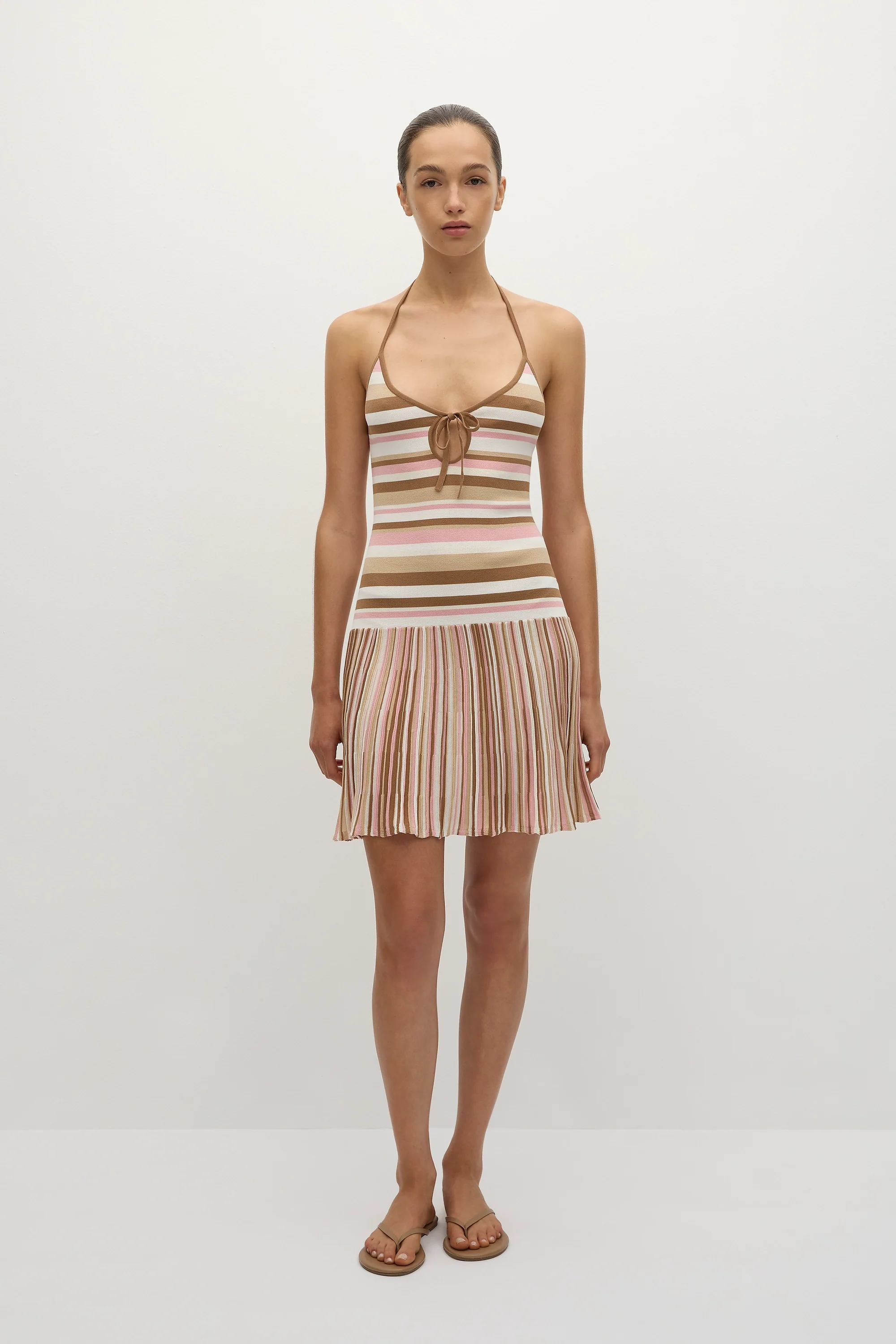 Elea Mini Dress Puce Sepia Stripe
