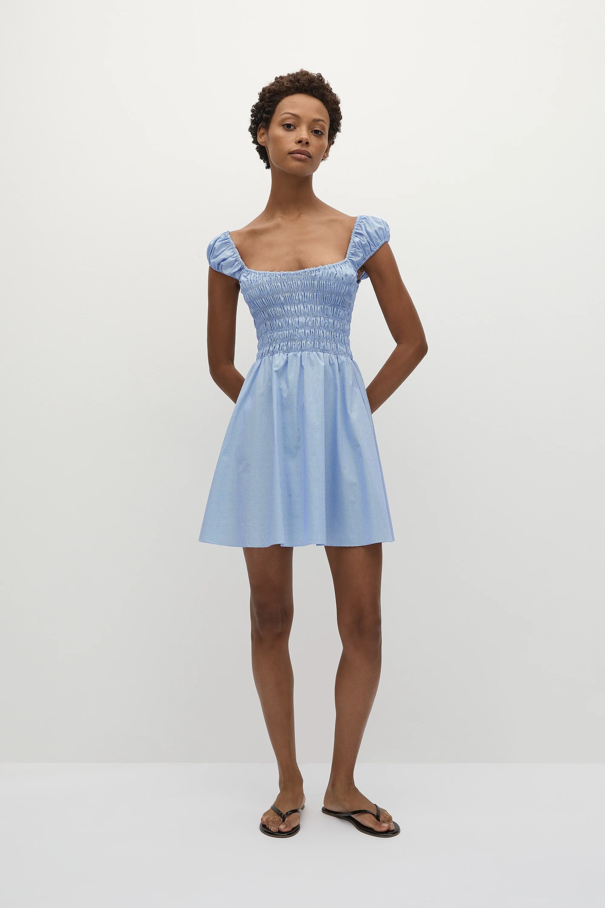 Lene Mini Dress Micro Gingham Soft Blue