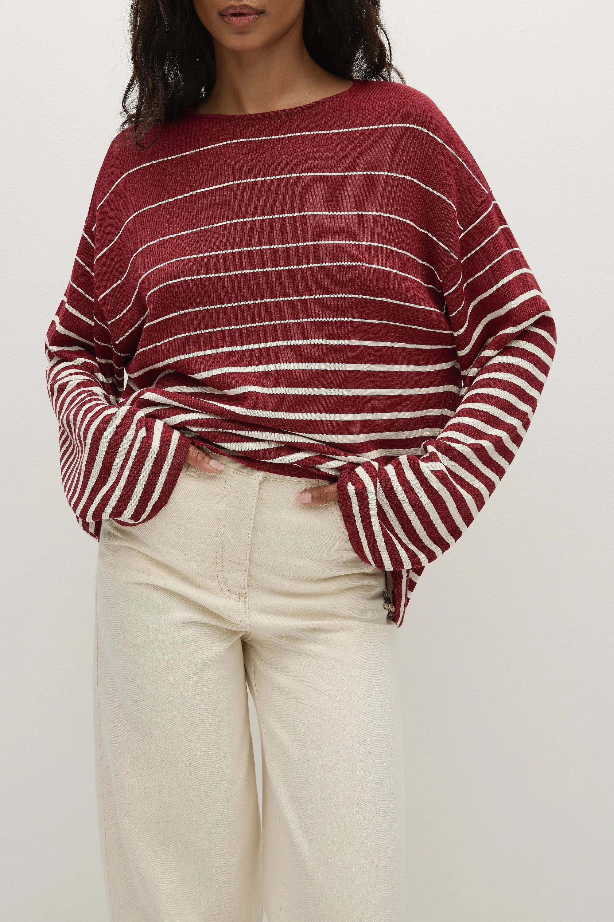 Lyana Top Scandi Stripe Red Cream