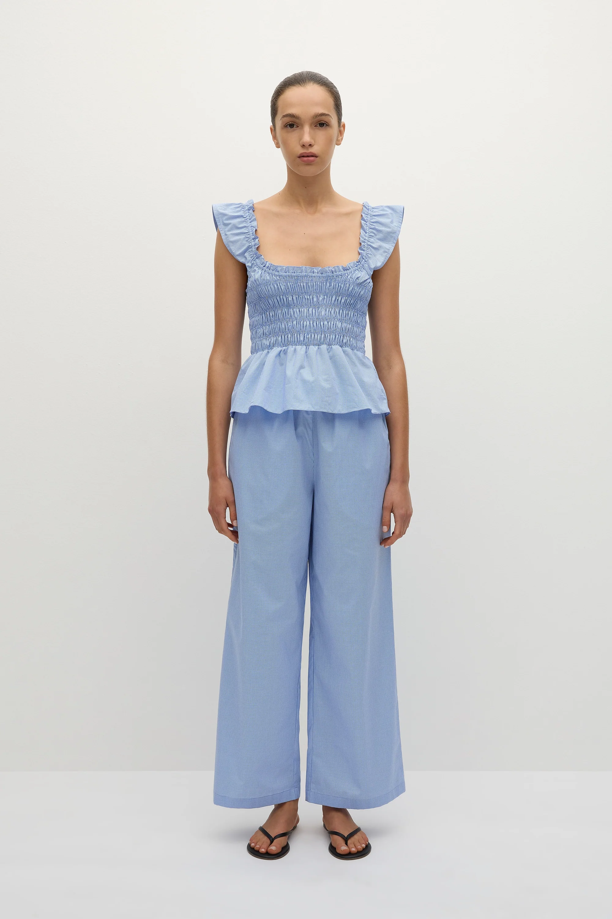 Martine Pant Micro Gingham Soft Blue