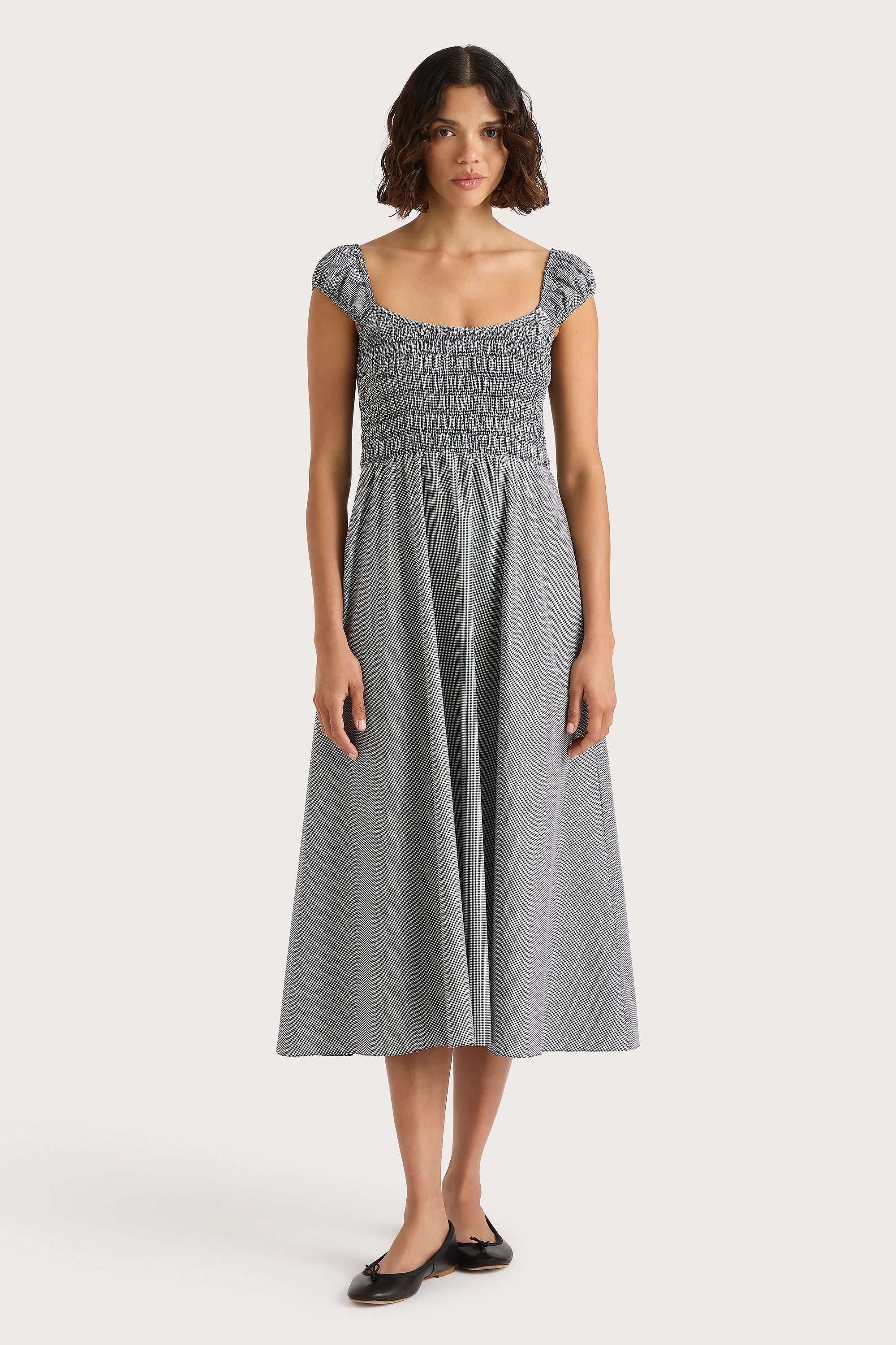 Amelie Midi Dress Gingham Black