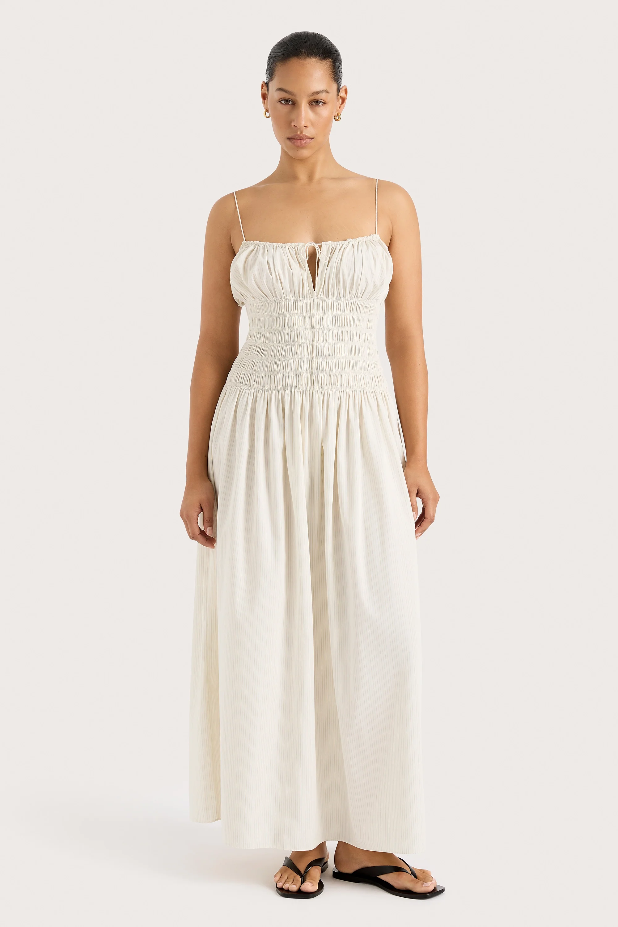 Aya String Maxi Dress Cream Pinstripe - Final Sale