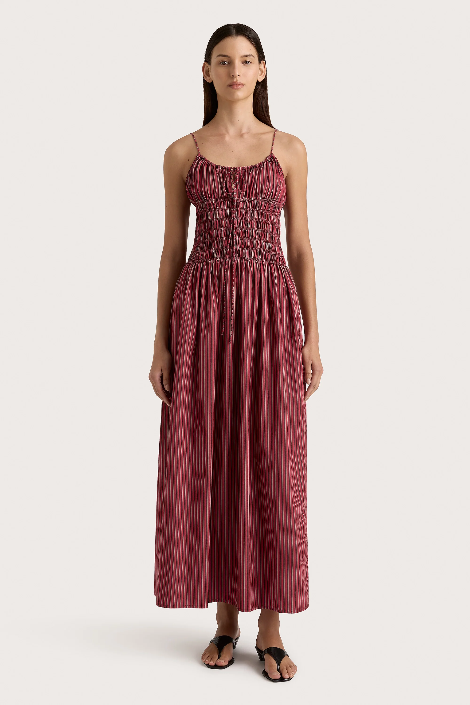 Aya String Maxi Dress Wine Stripe - Final Sale