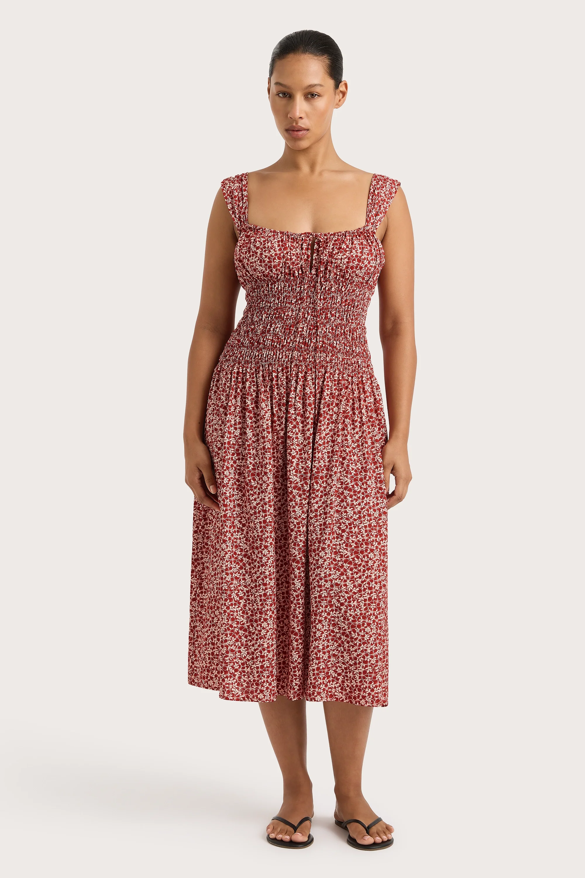 Yerres Midi Dress Peony Stamp Garnet - Final Sale
